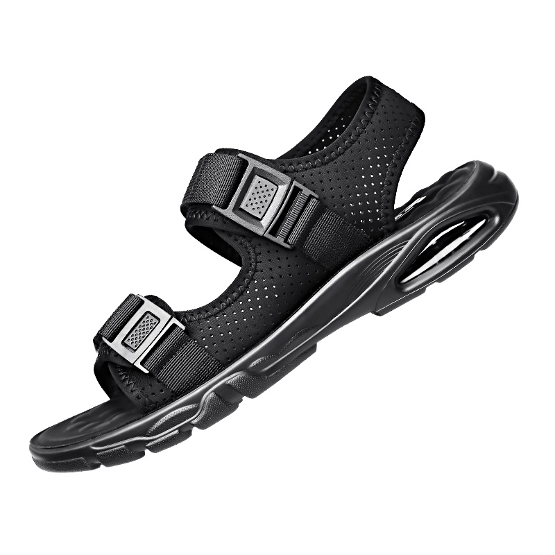 牧伦奴仕(MULUNUSHI)夏季新款沙滩鞋男士凉鞋莱卡透气网布休闲鞋户外轻便凉拖鞋气垫减震青年韩版潮鞋黑58019-S