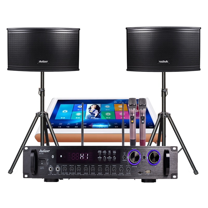 爱浪(AvliGHT)MK100-10套装家庭影院KTV音响客厅电视会议音箱卡拉OK无线U段话筒松川国际智能语音点歌机