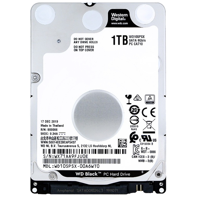 西部数据(WD)7200转 黑盘1T 笔记本硬盘机械硬盘 7MM厚度 WD10SPSX 1TB 64M缓存 游戏硬盘