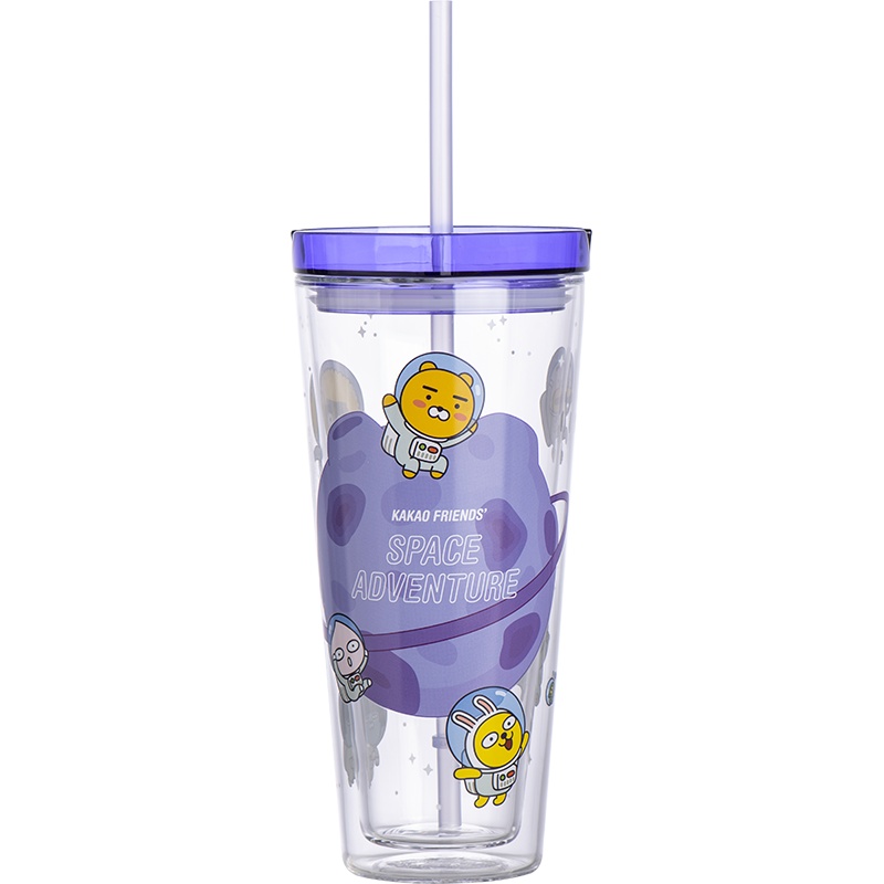 乐扣乐扣KAKAO联名玻璃吸管杯水杯女夏季少女心可爱超萌学生男生玻璃杯