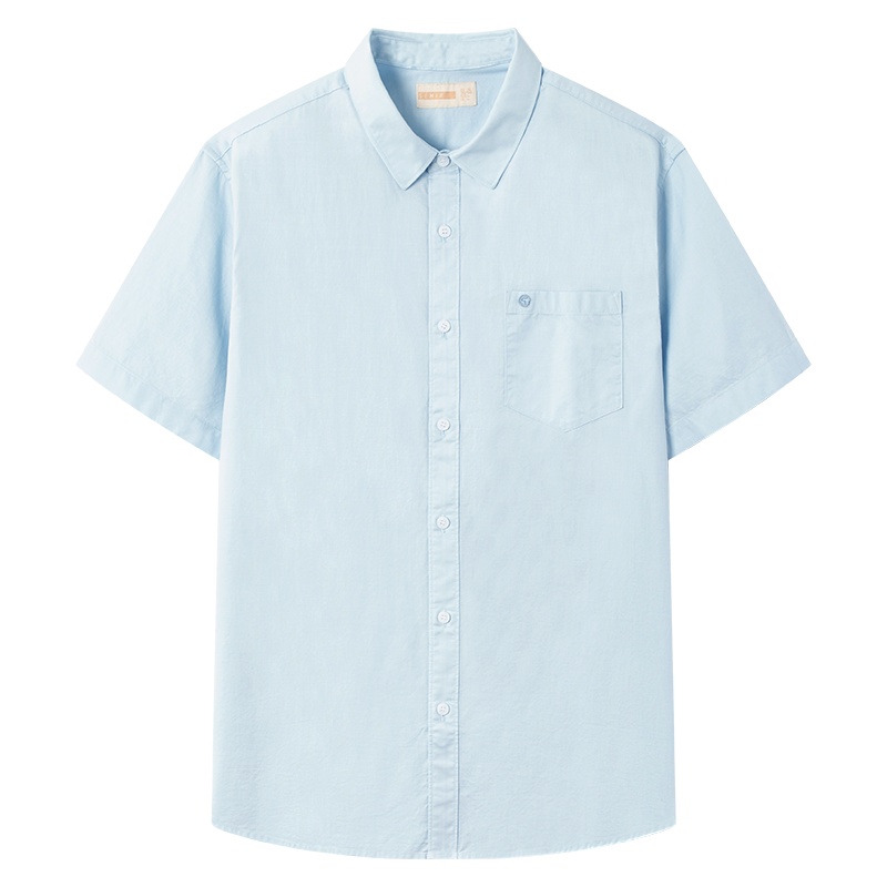 【满198减100预估价：49】森马短袖衬衫男纯棉短款纯色衬衣2021年夏季新款男士休闲商务上衣