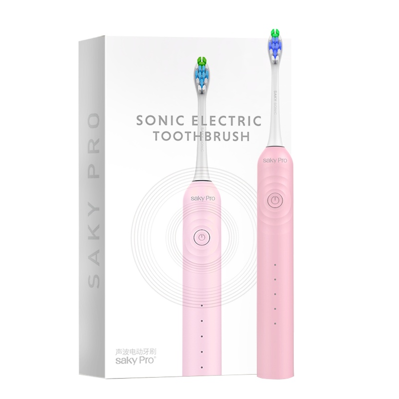 舒客(Saky)刷头套餐电动牙刷G3317粉色无线充电舒克高频超声波震动美白情侣便携防水牙刷
