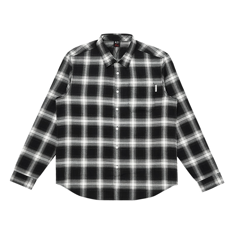 A21春季2021新款男装 梭织起绒合体翻领长袖全开襟衬衫男士百搭潮