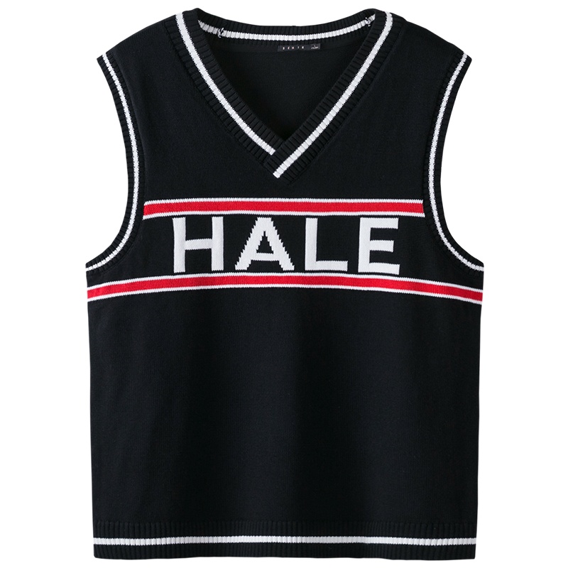 【满198减100预估价：41】森马马甲男春秋宽松V领针织背心男士撞色字母毛衣坎肩潮