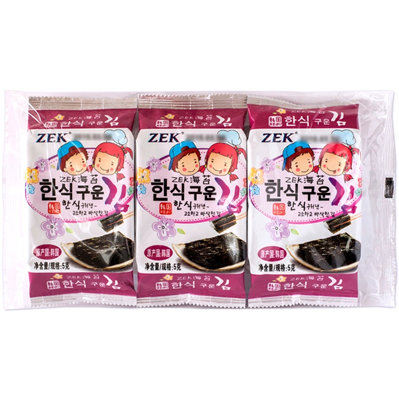 ZEK韩国进口原味烤海苔4袋装 15g*3包/袋 紫菜寿司可用儿童辅食海味休闲零食
