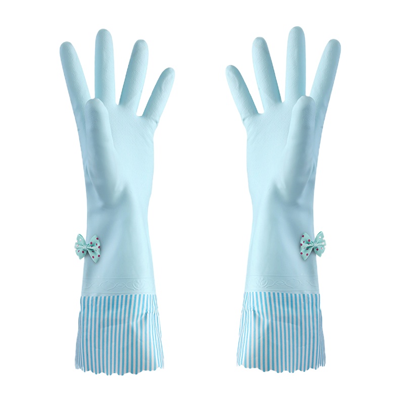 四季款加长家务手套 厨房刷锅洗碗晾衣服防水防滑耐高温美丽雅致图案厂家自营橡胶清洁手套百洁布钢丝球墩布抹布 科林清