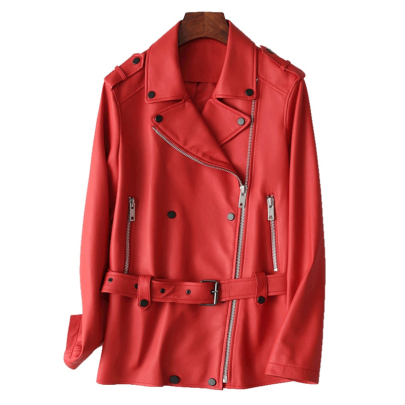 憨厚皇后 新款2019绵羊皮真皮皮衣女装中长款修身皮衣夹克外套春T