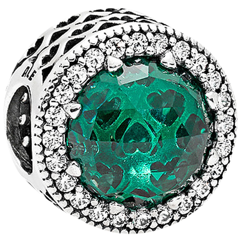 PANDORA潘多拉 925银串饰绿色闪亮的心串珠 791725NSG