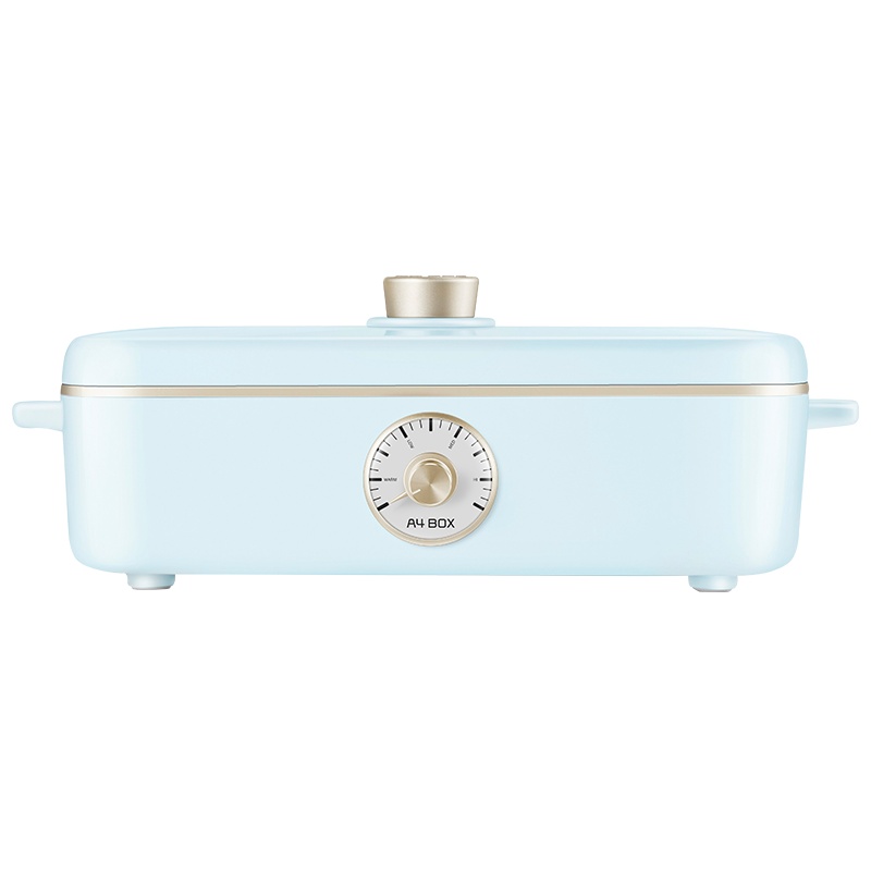 适盒A4BOX多功能料理锅烤肉电烤炉 网红小火锅烧烤蒸煮一体锅家用-料理锅淡月蓝标配+章鱼烧盘+坑纹盘+陶瓷深锅