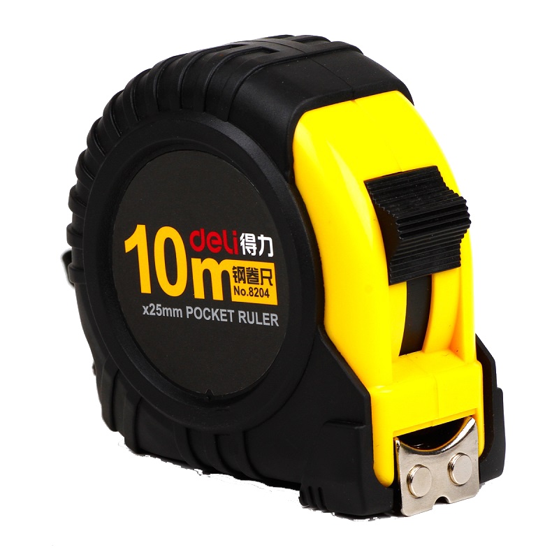得力(deli)8204钢卷尺10m 黄色双制动伸缩尺 公英双制尺 尺子 测量工具 测量尺 精确刻度卷尺