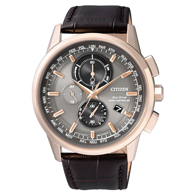 西铁城(CITIZEN) 光能表多局电波皮表带休闲时尚男表光动能AT8113-12H