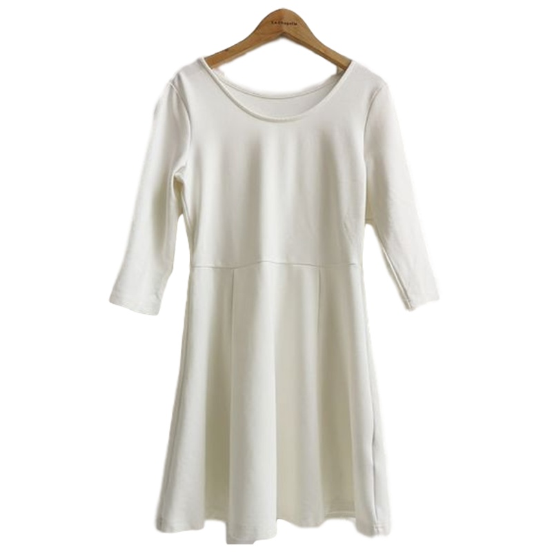 【福利款】拉夏贝尔UlifeStyle初秋新款通勤时尚休闲纯色圆领七分袖连衣裙女