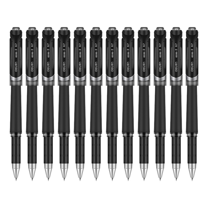 得力(deli)S21磨砂笔杆中性笔12支装 0.7mm碳素笔 中性笔 签字笔 水笔 黑笔 笔类