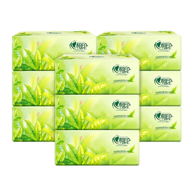 心相印茶语系列200抽盒装纸面巾原生木浆抽纸3包/提 一提3包 企业定制