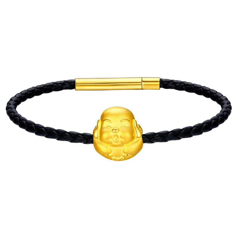 壹仟俩 999足金弥勒佛笑口常开硬金绳手链通用定价黄金饰品 YC0022