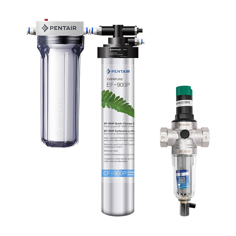美国.爱惠浦(EVERPURE) 厨下式家用直饮净水器EF-900P升级版+BF-10前置过滤器全屋净水套装大流量0废水
