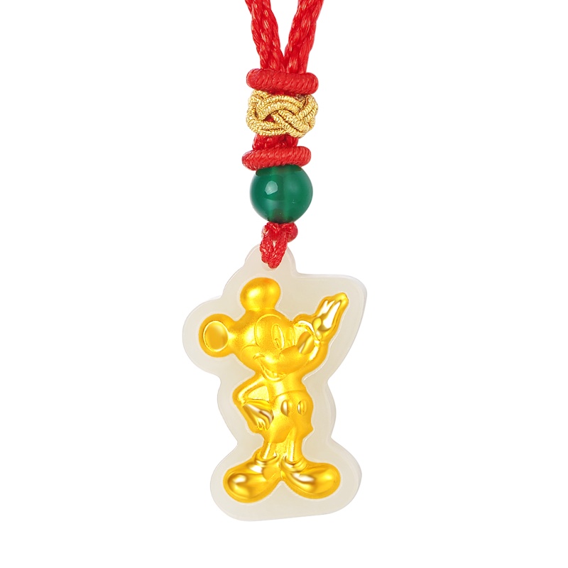 蒂蔻 可爱卡通米老鼠金镶玉吊坠项链宝宝款和田玉镶嵌红绳项链生肖鼠年生日礼物送婴儿送小孩子
