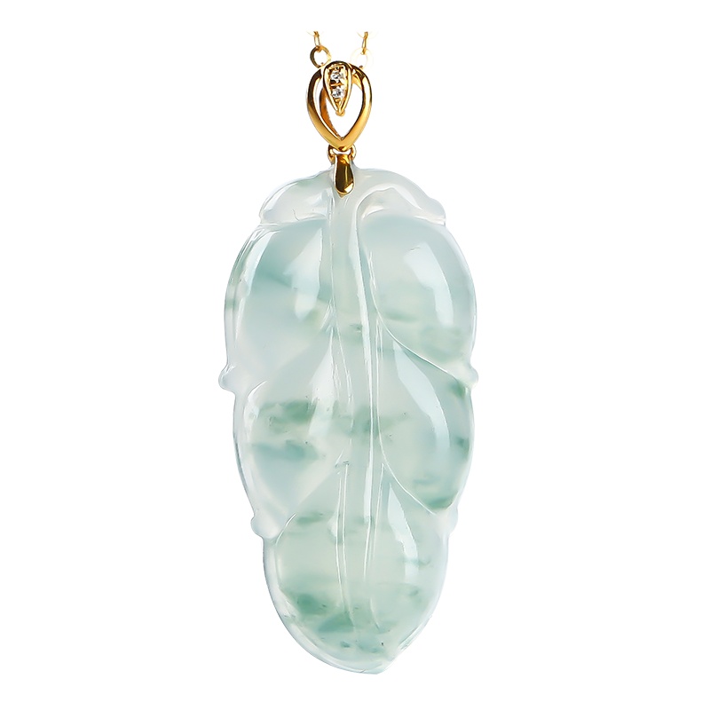 【已售】印象眸 18k金镶翡翠吊坠 金镶飘绿花金枝玉叶树叶女款玉石项链 附送证书