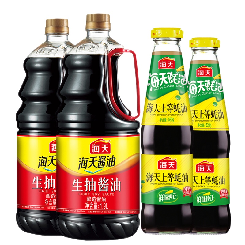 海天生抽酱油1.9Lx2+上等蚝油520gx2 酿造酱油火锅调味品炒菜拌面条