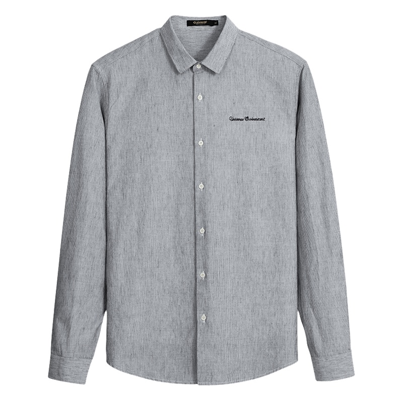 千纸鹤男装春季新款衬衣男 青年韩版帅气棉麻条纹衬衫男长袖10241