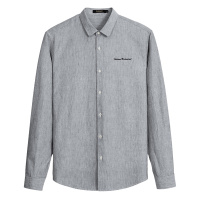 千纸鹤男装春季新款衬衣男 青年韩版帅气棉麻条纹衬衫男长袖10241