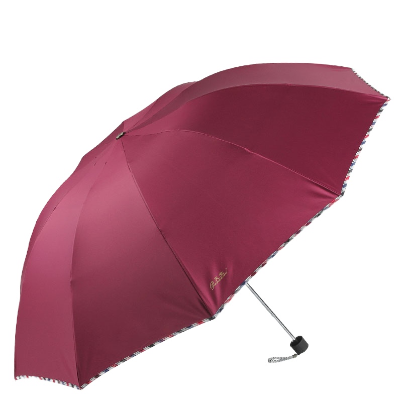 天堂伞简约超大号加固防风折叠三人雨伞情侣双人学生男女三折大伞 酒红[3311