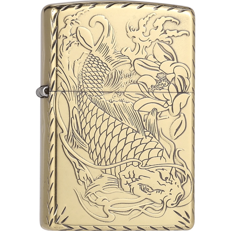 zippo芝宝原装打火机 正品精雕刻富贵锦鲤古银煤油打火机
