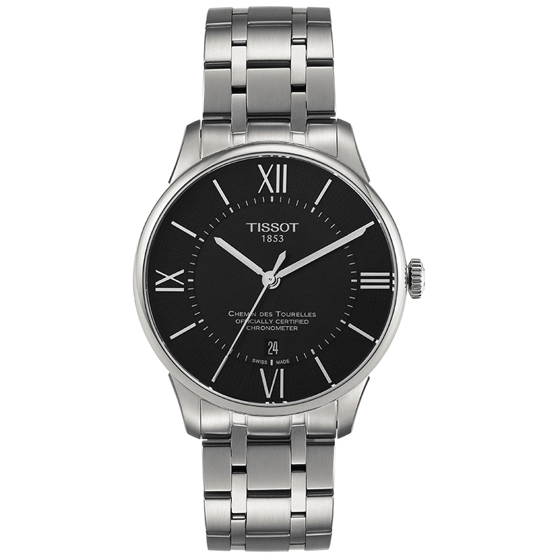 天梭(TISSOT)瑞士手表 商务简约炫酷黑盘 杜鲁尔系列钢带男士机械表 T099.408.11.058.00