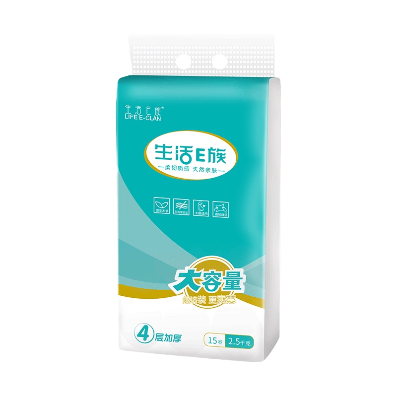 生活E族(LIFE E-CLAN)卷纸 原木纯品4层166g*15卷2.5千克卷高13.5cm实心圆卷卫生纸卷纸纸巾
