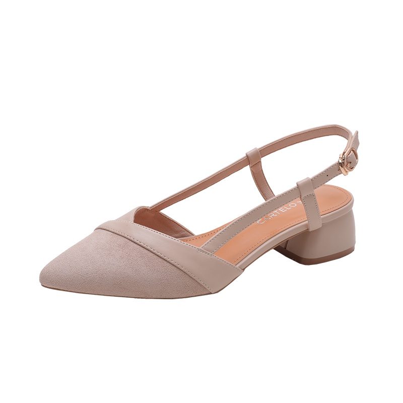 卡帝乐鳄鱼CARTELO 新款女士中跟通勤尖头时尚百搭单凉鞋子