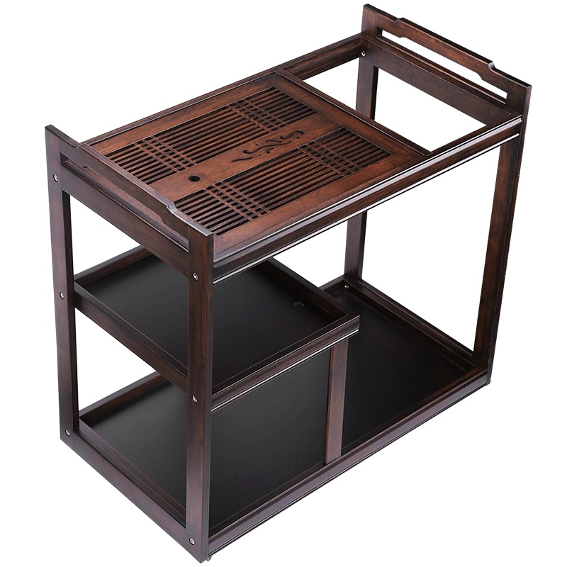 領藝 移动茶车茶盘茶台实木竹制茶车简约家用小茶桌柜不含茶具和电器 简致大茶车(胡桃色)