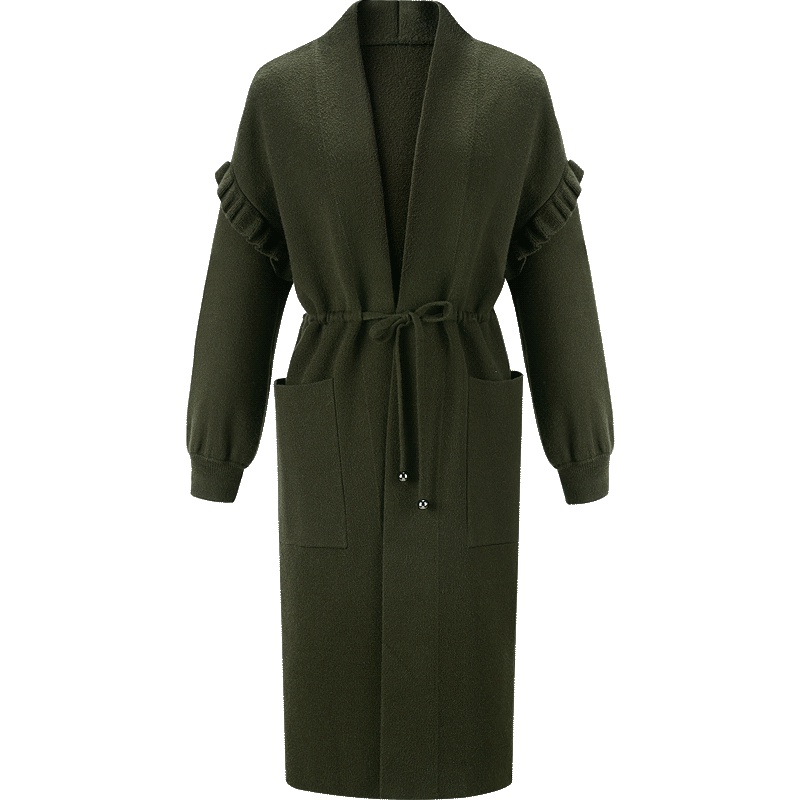 爱居兔2019秋冬女装休闲时尚收腰中长款针织衫外套