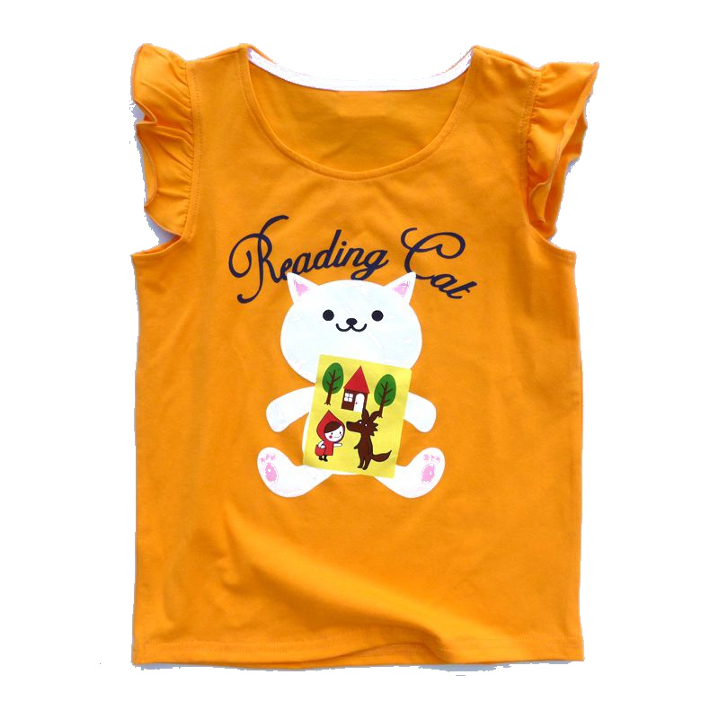 安笛贝乐品牌女童纯棉背心夏款儿童木耳飞边T恤衫女童无袖衫女童吊带上衣90-130cm