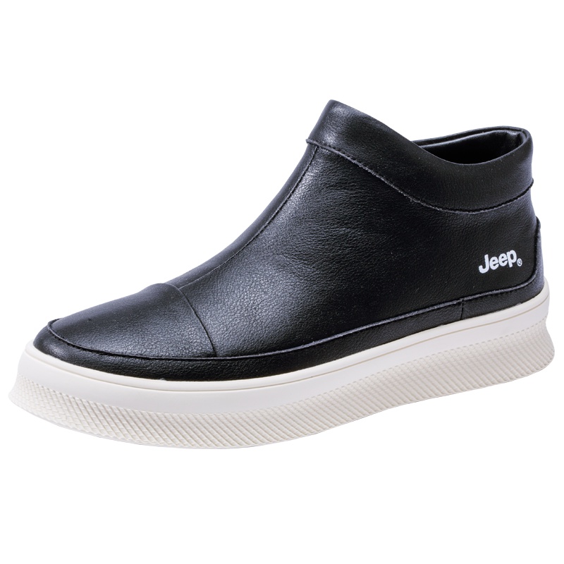 Jeep吉普男鞋橡胶大底轻质增高套脚拉链休闲鞋