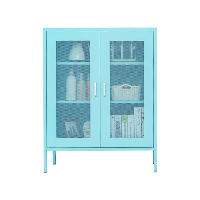 星岛家用钢制餐边柜北欧简约客厅储物柜卧室置物收纳柜矮柜铁皮高脚柜蓝色网门款