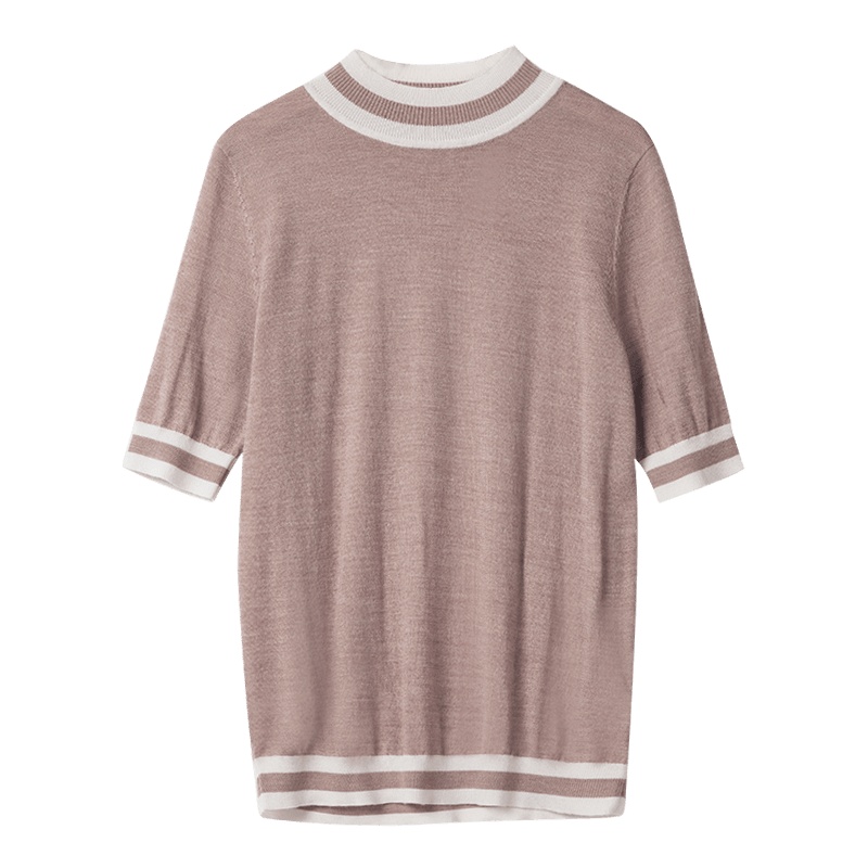 晩白 新品百搭简约高领显瘦常规款短袖套头针织衫羊毛衫