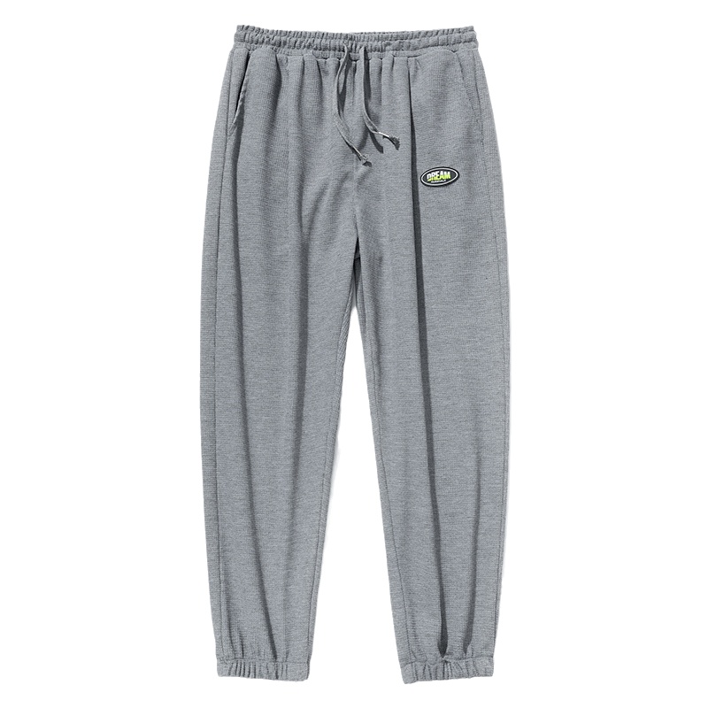 裤子男2021秋季新款华夫格男士运动休闲裤子男束脚潮流九分裤