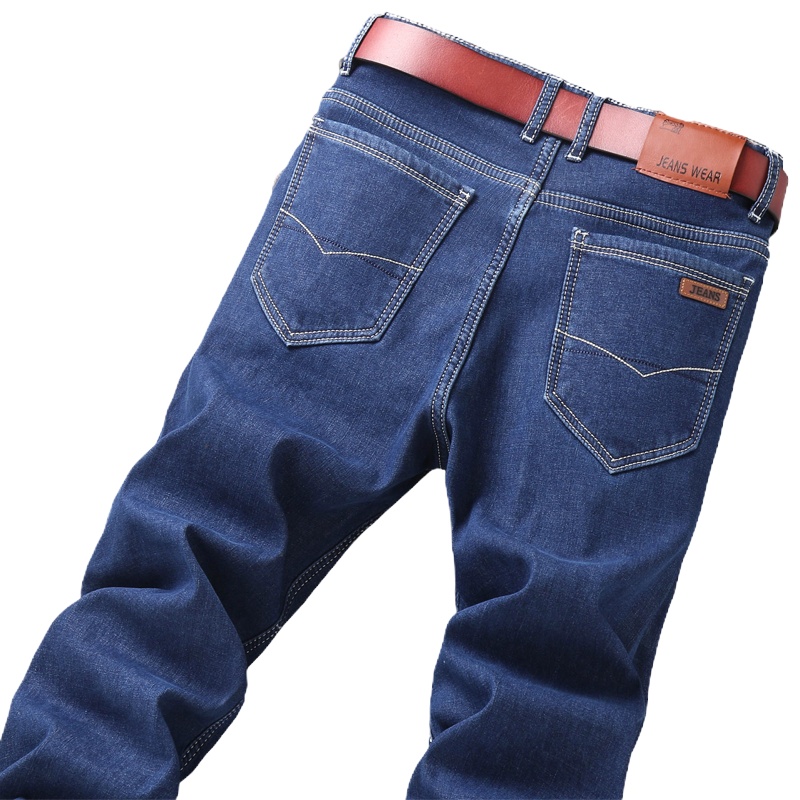 吉普战车(JIPUZHANCHE)冬季新款男士牛仔裤加厚加厚商务直筒青中年男士牛仔裤厚款弹力宽松牛仔裤男士大码长裤