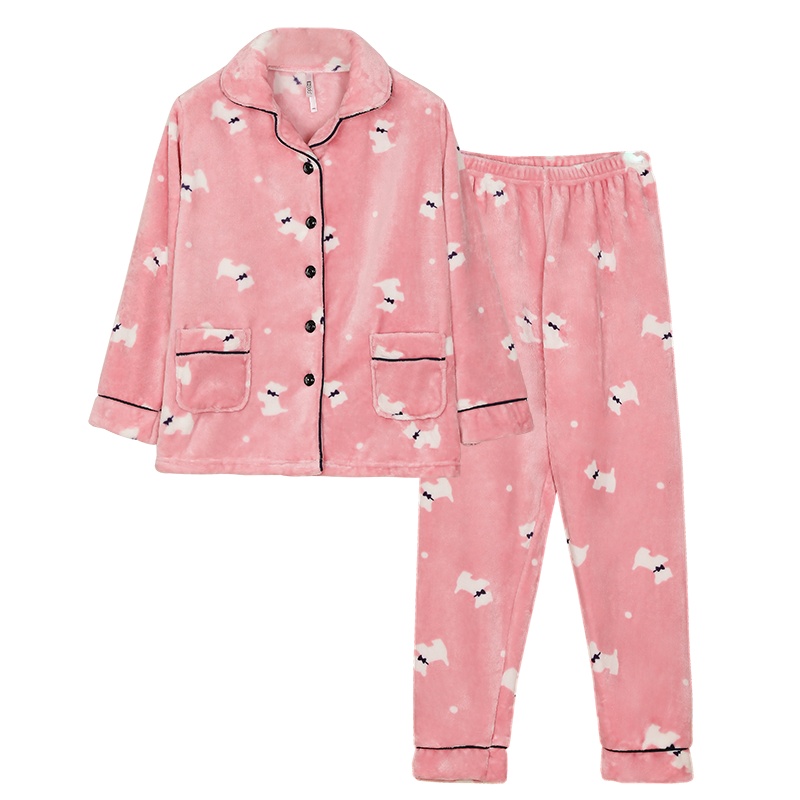 红豆HODO居家睡衣秋冬女式法兰绒家居服套装秋冬女士加厚保暖睡衣