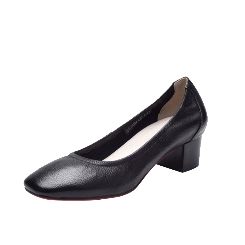 奥康女鞋粗跟女士皮鞋单鞋高跟套脚浅口增高女鞋