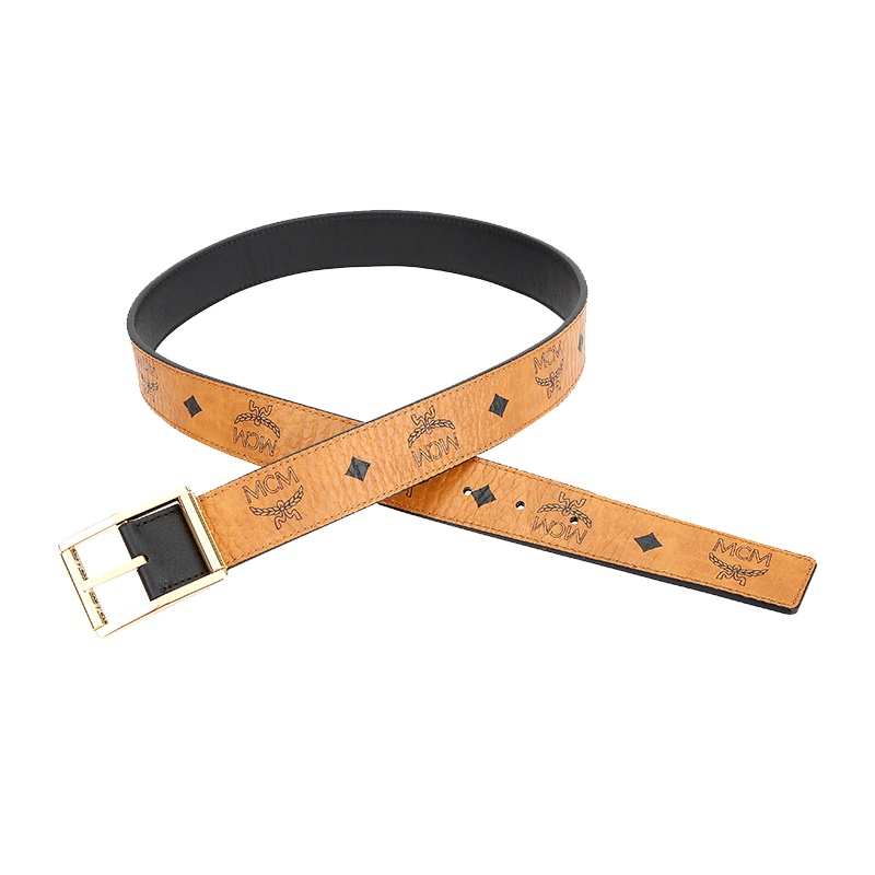 自营 新品 MCM 男士纯色人造革双面腰带 MXB9ADB06BK100