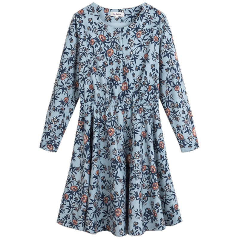 拉贝缇冬季连衣裙女淑女小清新碎花高腰长袖裙子复古女装60300205