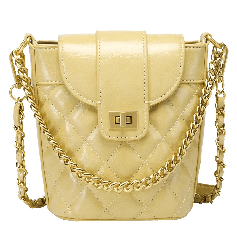 第九城（V.NINE） 包包女包2019新款时尚小香风菱格链条水桶手提包百搭单肩包