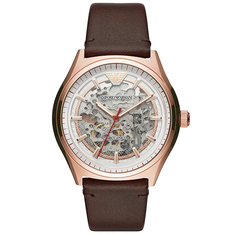 阿玛尼(EMPORIO ARMANI)手表男 欧美品牌全自动机械镂空时尚商务男表机械皮带 机械表 男 AR60005