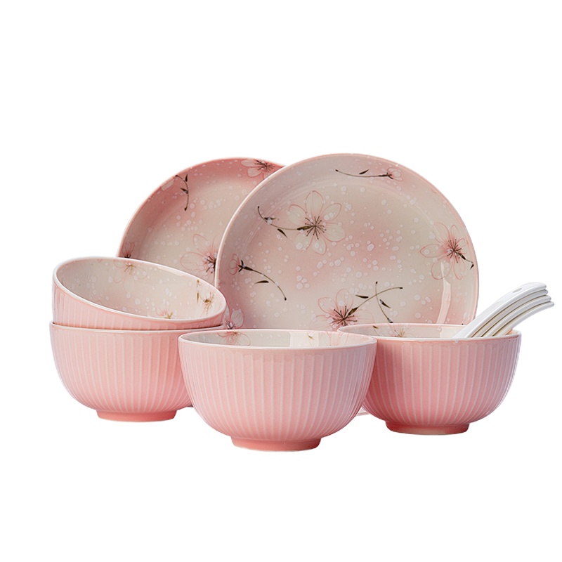 贝瑟斯 日式樱花系列10件套陶瓷礼盒碗碟盘餐具套装碗碟盘