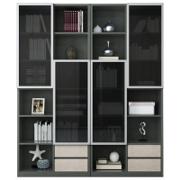 创世人 轻奢书柜书房书架文件柜简约现代落地置物架带玻璃门储物收纳柜