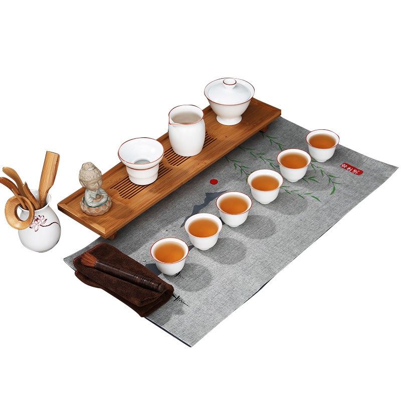 常生源 茶具套装 陶瓷功夫茶具 白瓷盖碗茶杯公道杯茶漏 手绘茶席 悦白套组