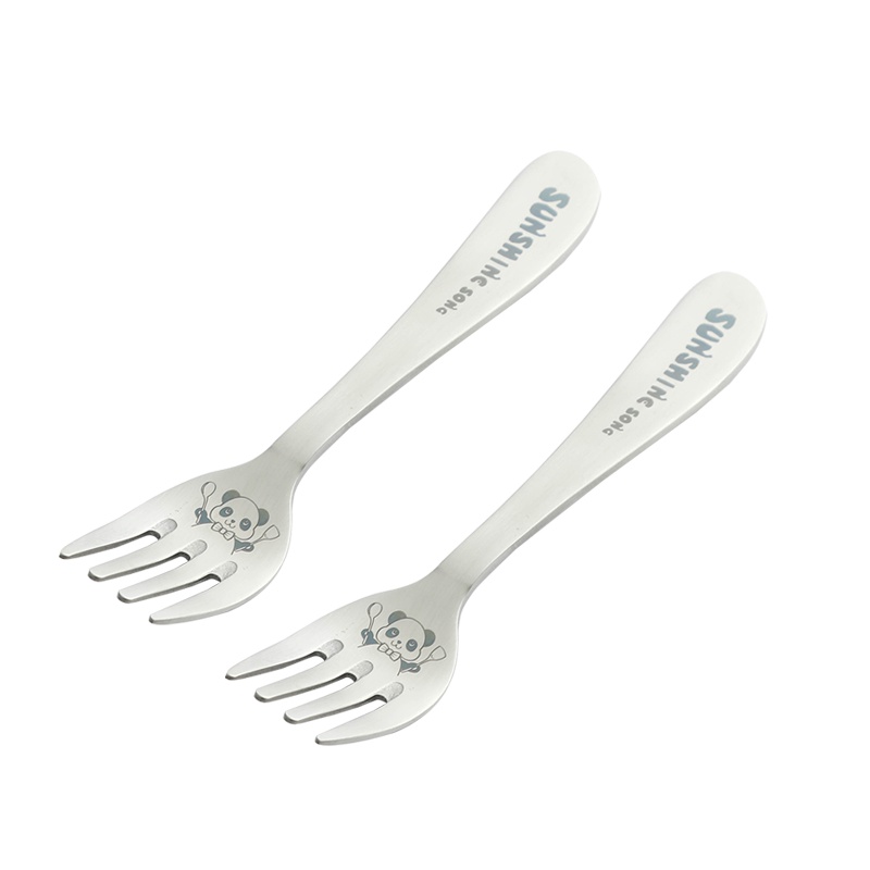 阳光飞歌 304不锈钢叉子 韩式儿童创意卡通歪柄笑脸餐叉水果叉蛋糕叉 2只装