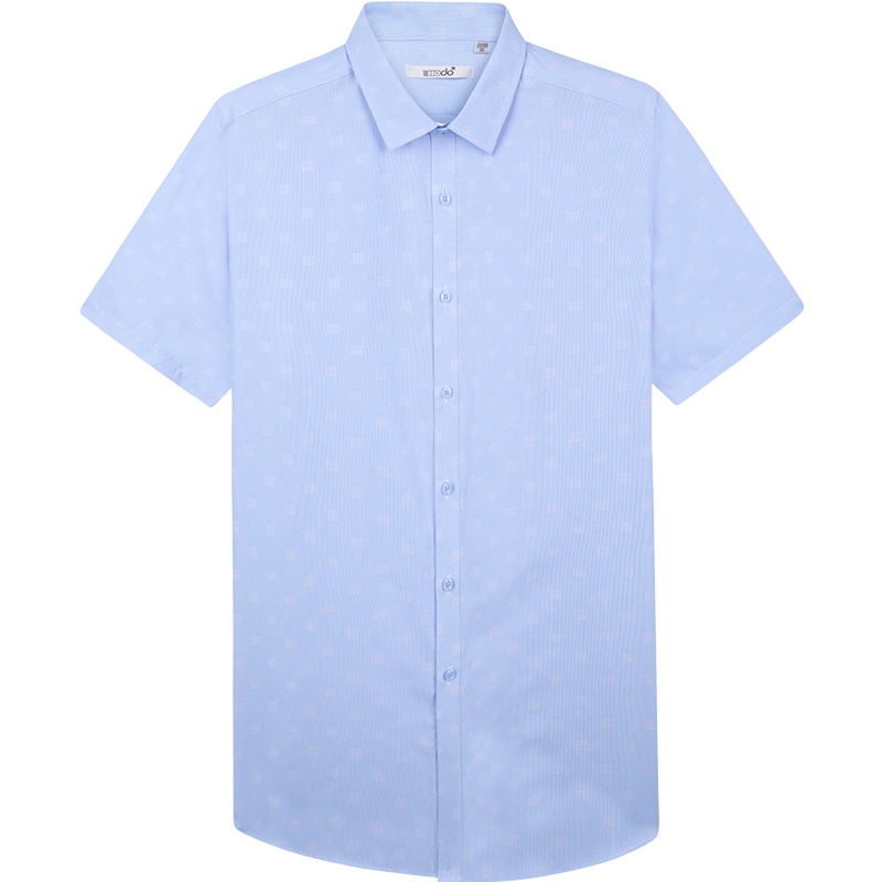 HODO红豆男装男士短袖衬衫 夏季新品商务正装方领修身细格纹提花短袖衬衫男