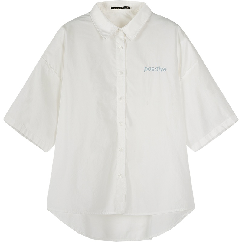 Semir森马衬衫女2019夏季新款中袖字母刺绣翻领小清新纯色衬衣学生